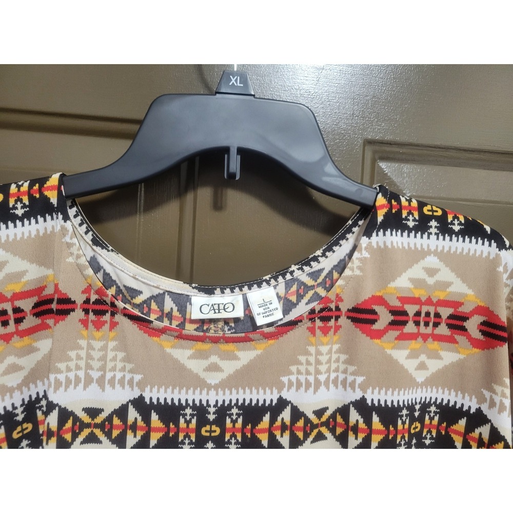 CATO Womens Large Aztec Tribal Print Hi Low Top Light Knit Southwestern Boho - Picture 5 of 12